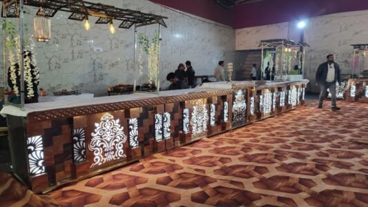 Modern Catering Counter with LED Panel Design